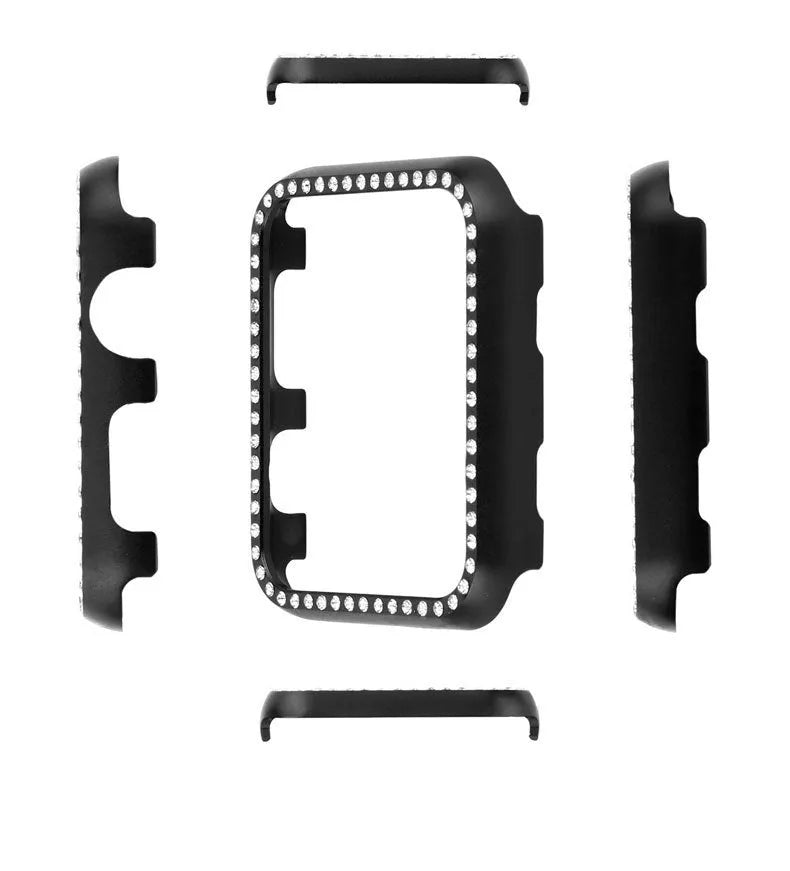 Apple Watch protective case with aluminium alloy diamond frame in metallic silver finish