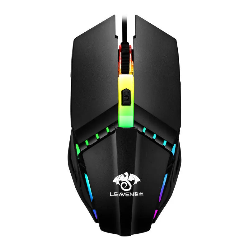 USB wired RGB mechanical mouse with 4000DPI optical sensor, 7 keys, ergonomic design, four-way scroll wheel, black colour option