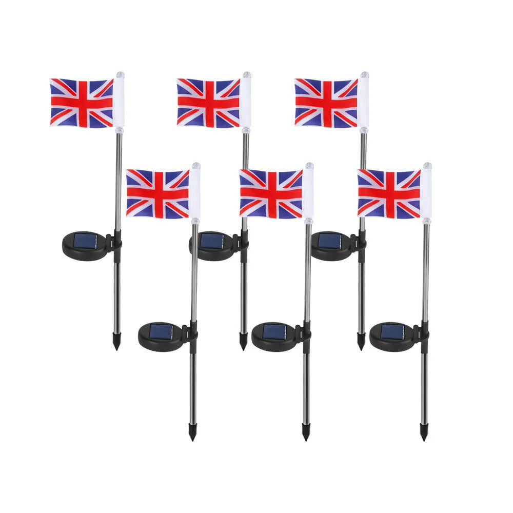 Solar garden flag light with American flag design on stainless steel pole
