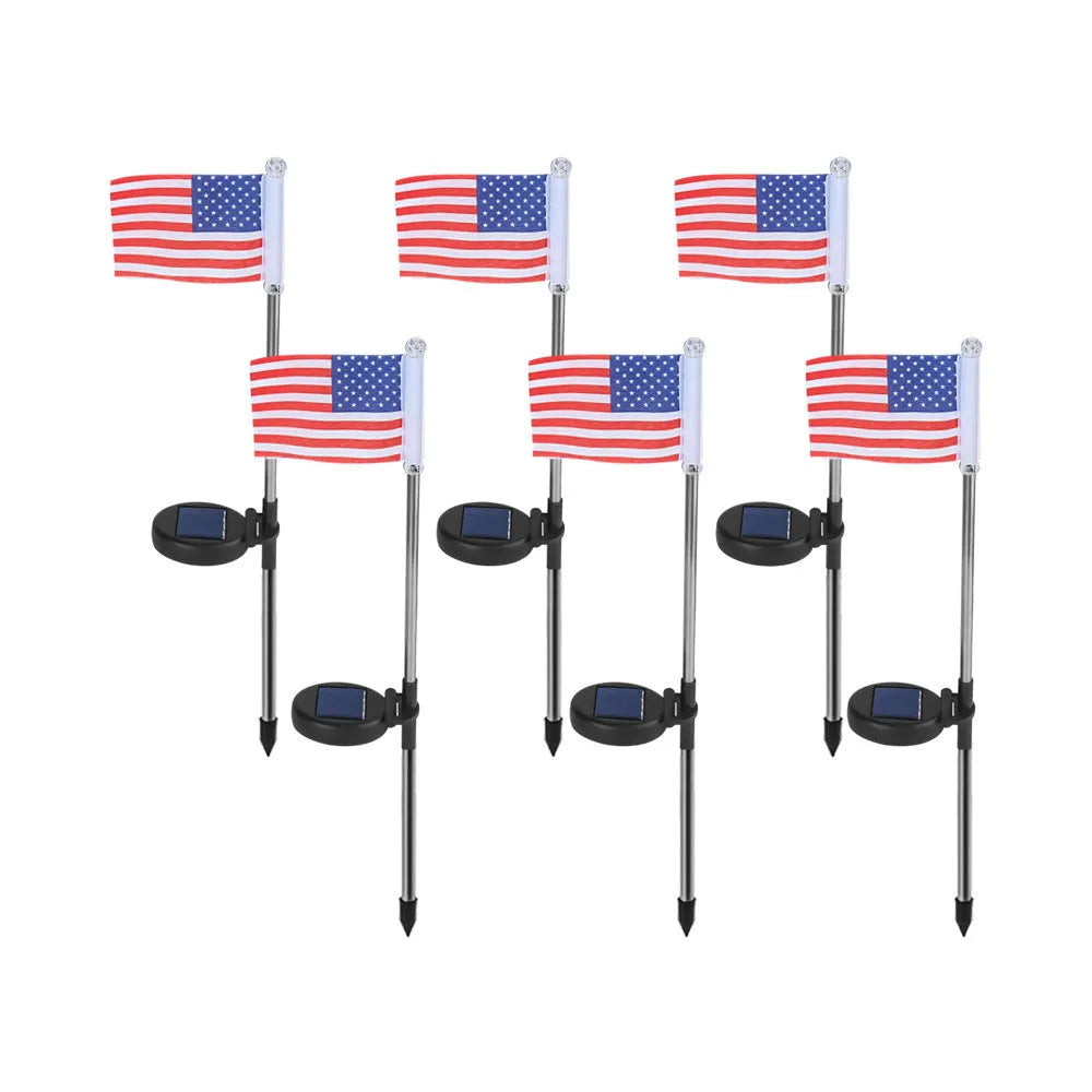 Solar garden flag light with American flag design on stainless steel pole