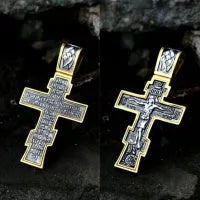 Gold cross Jesus pendant necklace on alloy chain, 5cm length, geometric design
