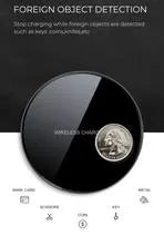 Round acrylic wireless charger with private mode, 5W, 100x8mm, in glossy black finish.