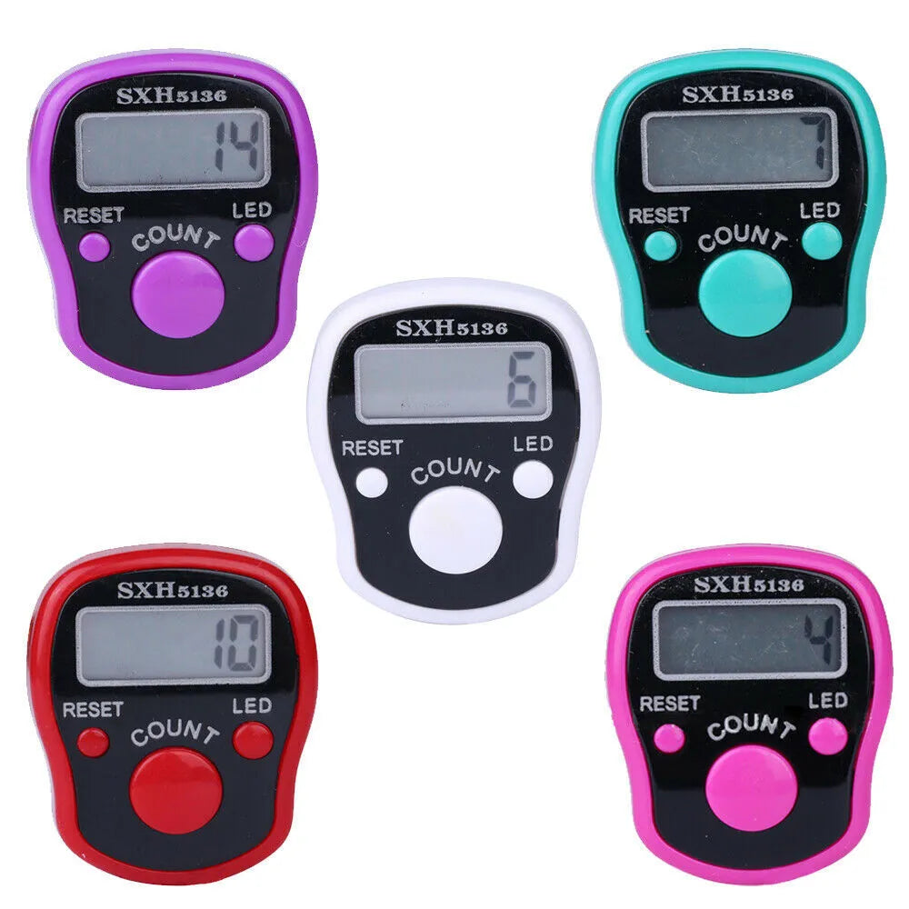 Purple electronic Buddha finger counter ring with LED luminous display for counting up to 99,999 pieces