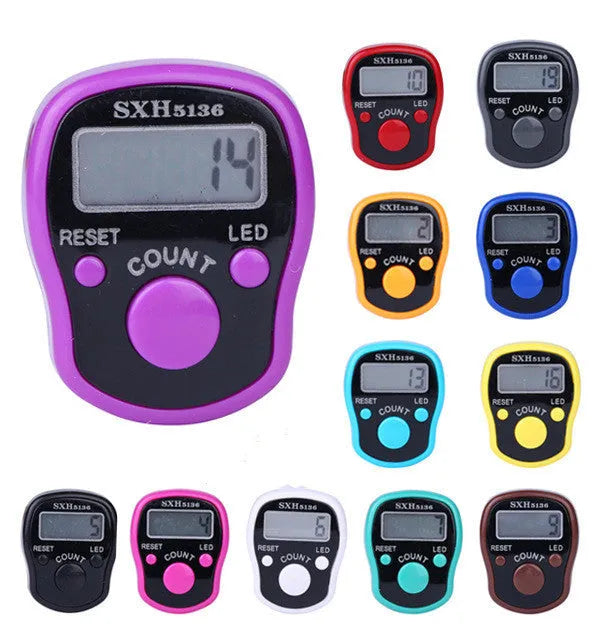 Purple electronic Buddha finger counter ring with LED luminous display for counting up to 99,999 pieces