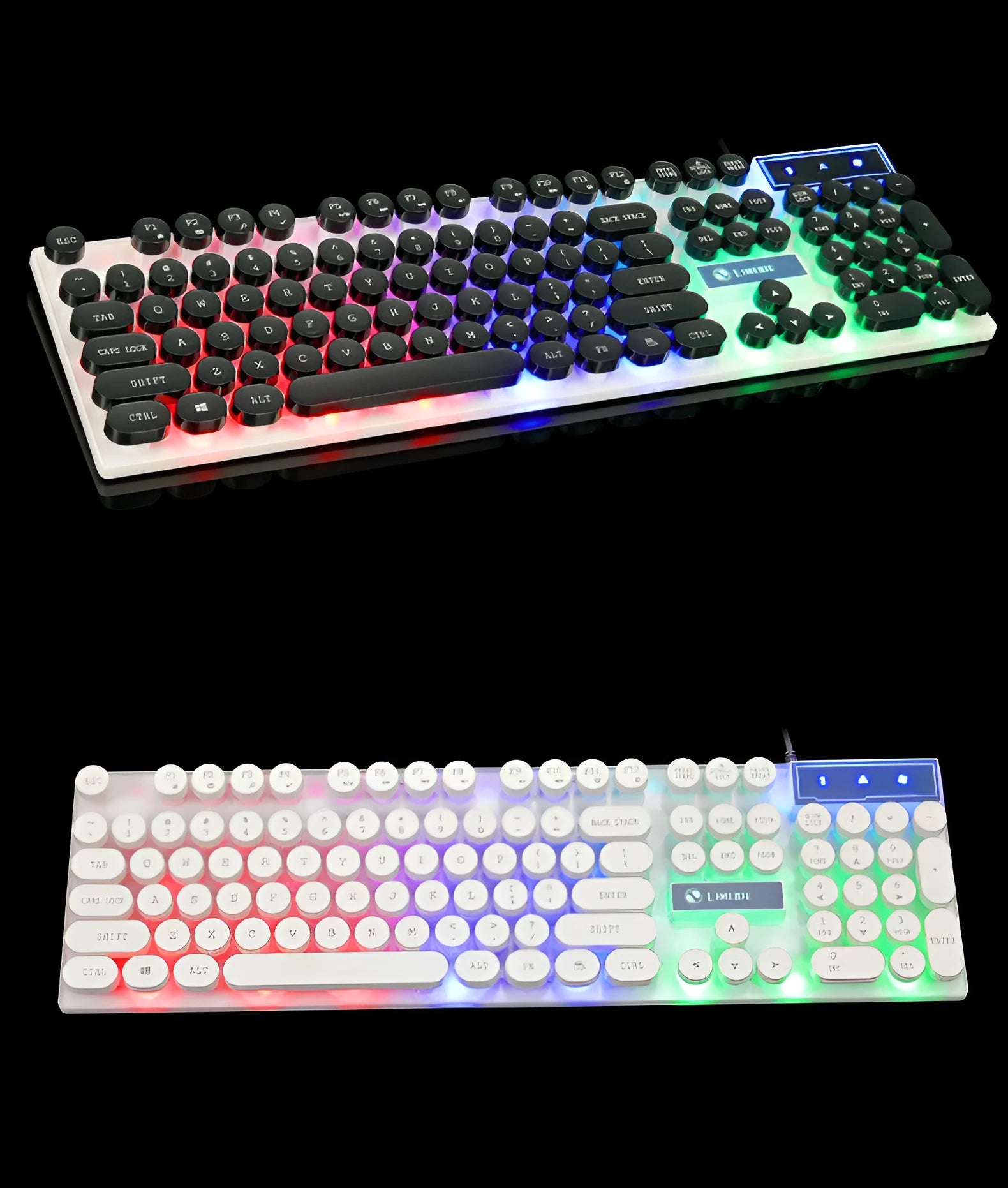 Limei Tx30 retro punk keyboard with rainbow backlight and round key caps, black colour, on a desk