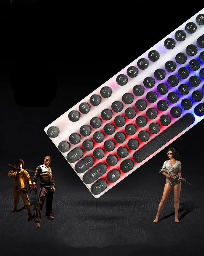 Limei Tx30 retro punk keyboard with rainbow backlight and round key caps, black colour, on a desk