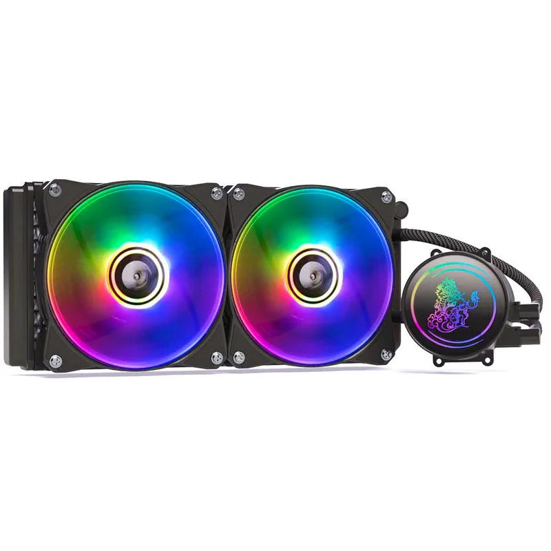 Kirin 240 CPU water cooling radiator with ARGB lighting and a 24 cm black aluminium fin stack.