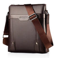 Men's black PU leather shoulder bag with zipper opening showing 28x25x6cm dimensions