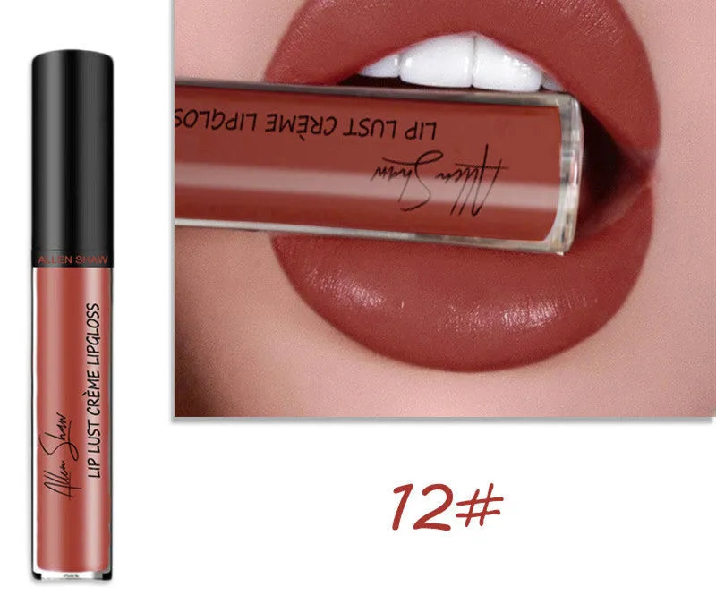 Silky cream texture lip gloss in a cross-border exclusive range of 12 different colours.