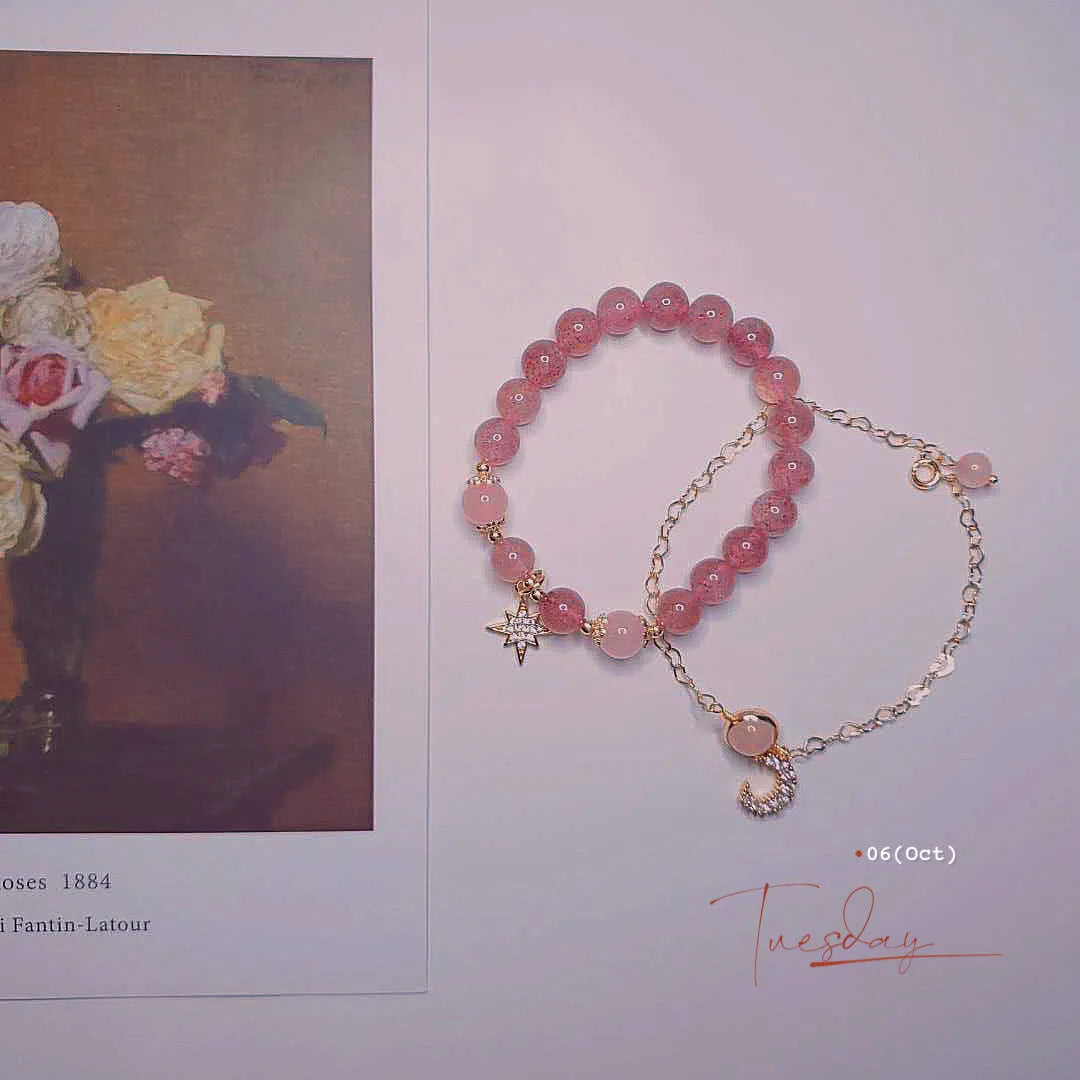Strawberry crystal bracelet for women Korean style natural stone beads