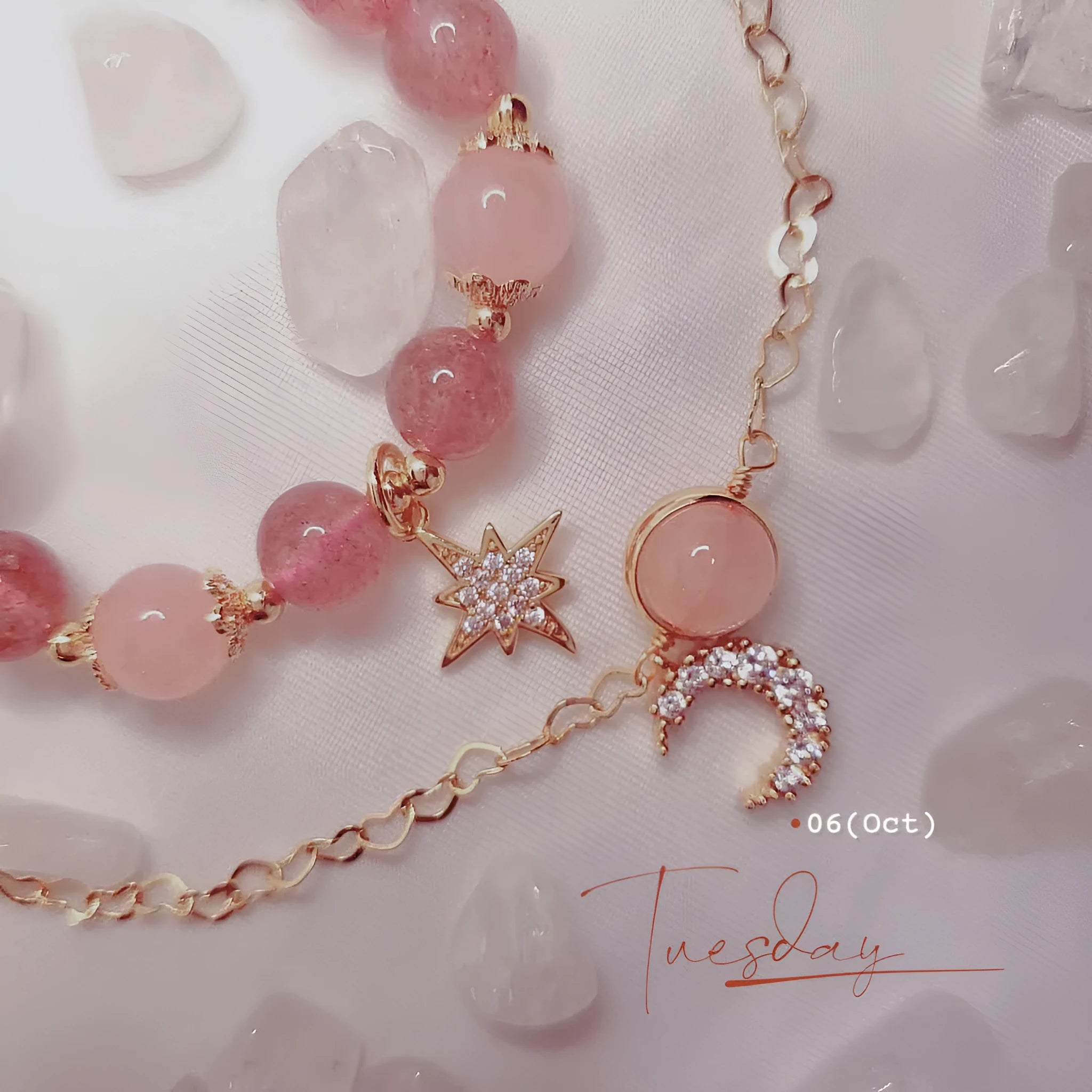 Strawberry crystal bracelet for women Korean style natural stone beads