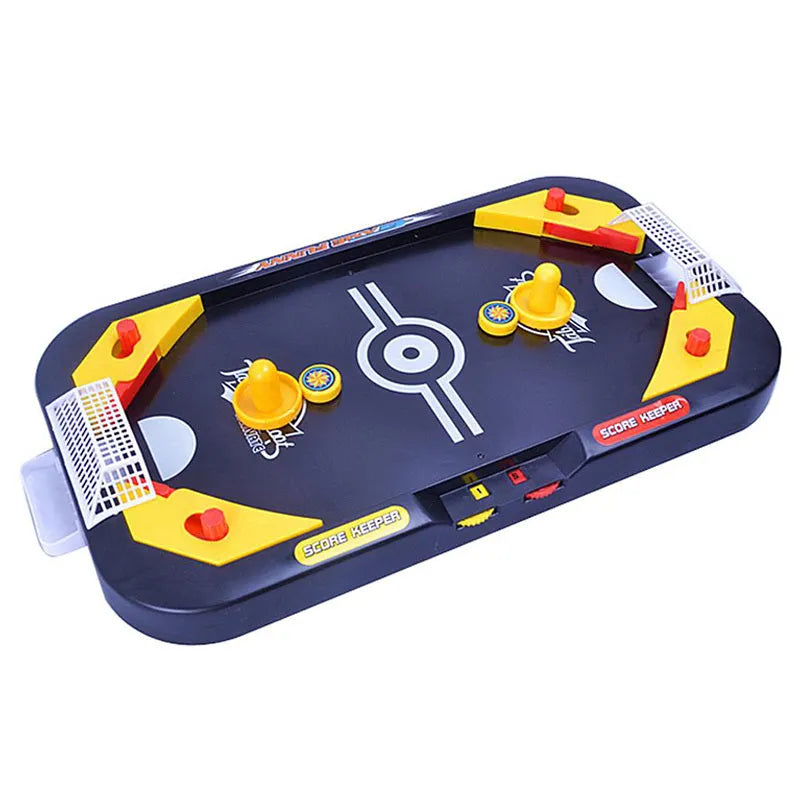 Desktop hockey table with goals, sticks, and balls for children's air hockey game