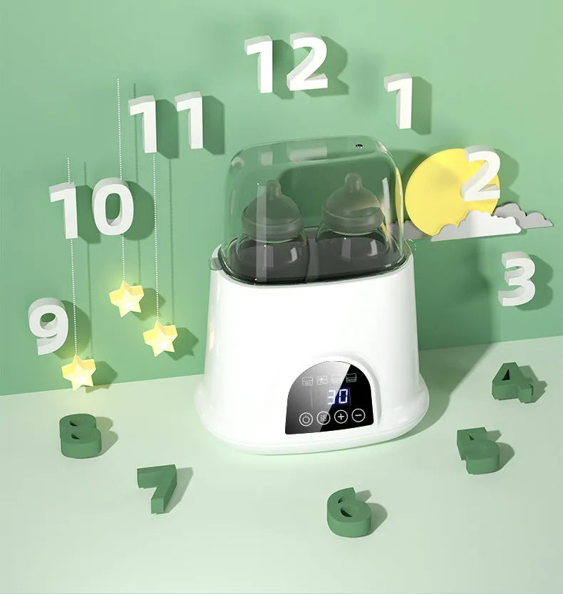 Automatic thermostat milk warmer in white with touch control and steam sterilisation function