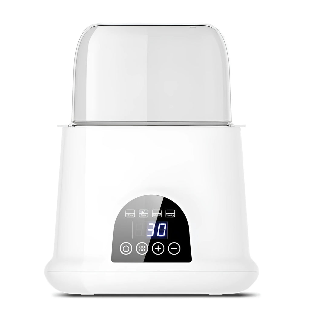 Automatic thermostat milk warmer in white with touch control and steam sterilisation function