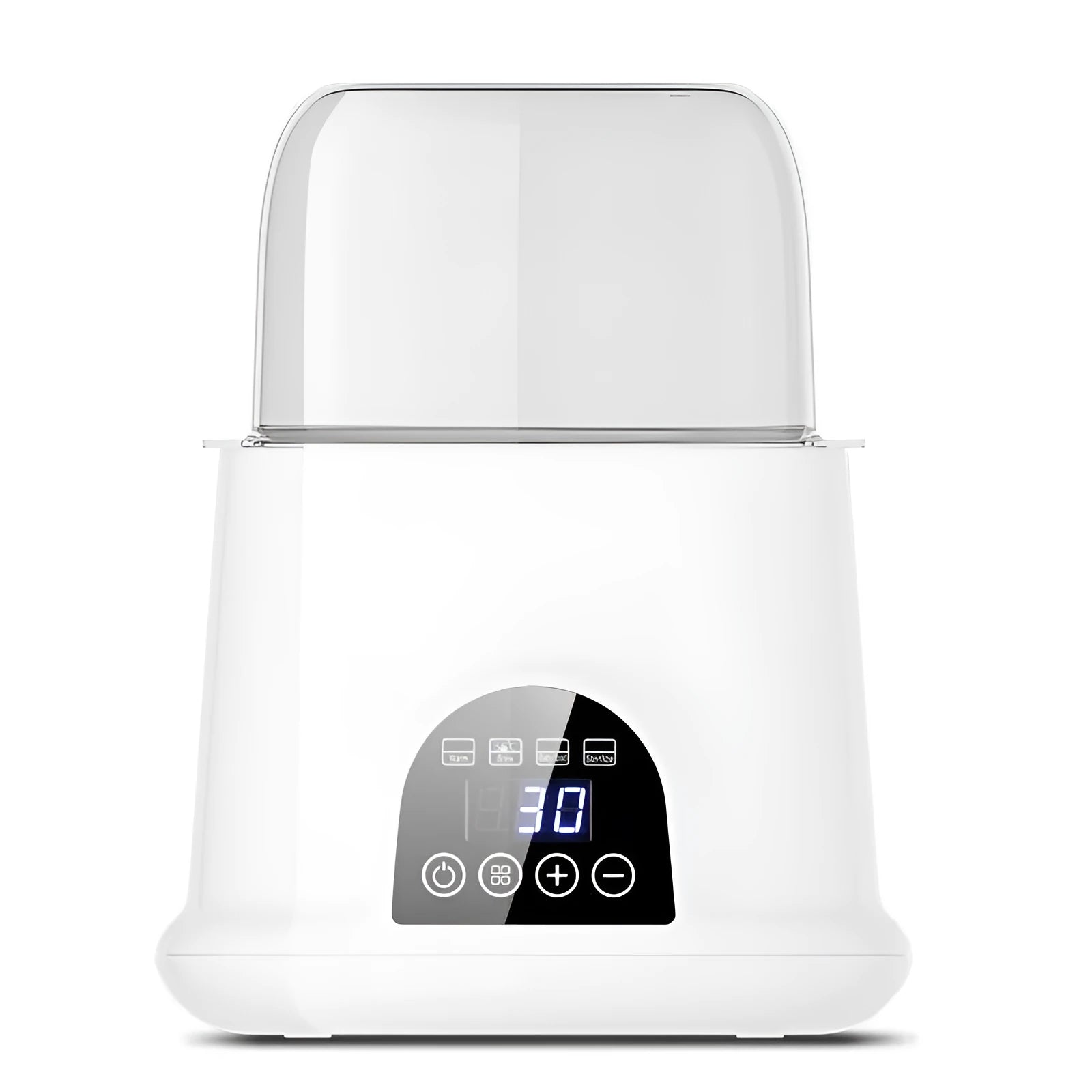 Automatic thermostat milk warmer in white with touch control and steam sterilisation function