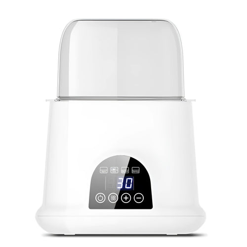 Automatic thermostat milk warmer in white with touch control and steam sterilisation function