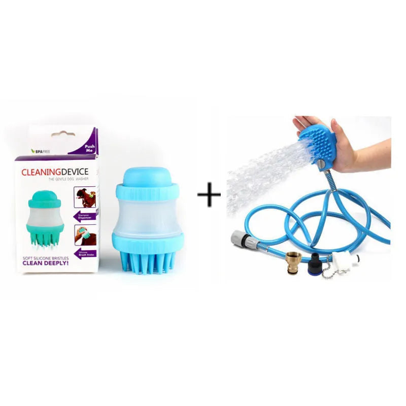 Pet bath sprinkler brush with silicone head and metal adapter for dog grooming