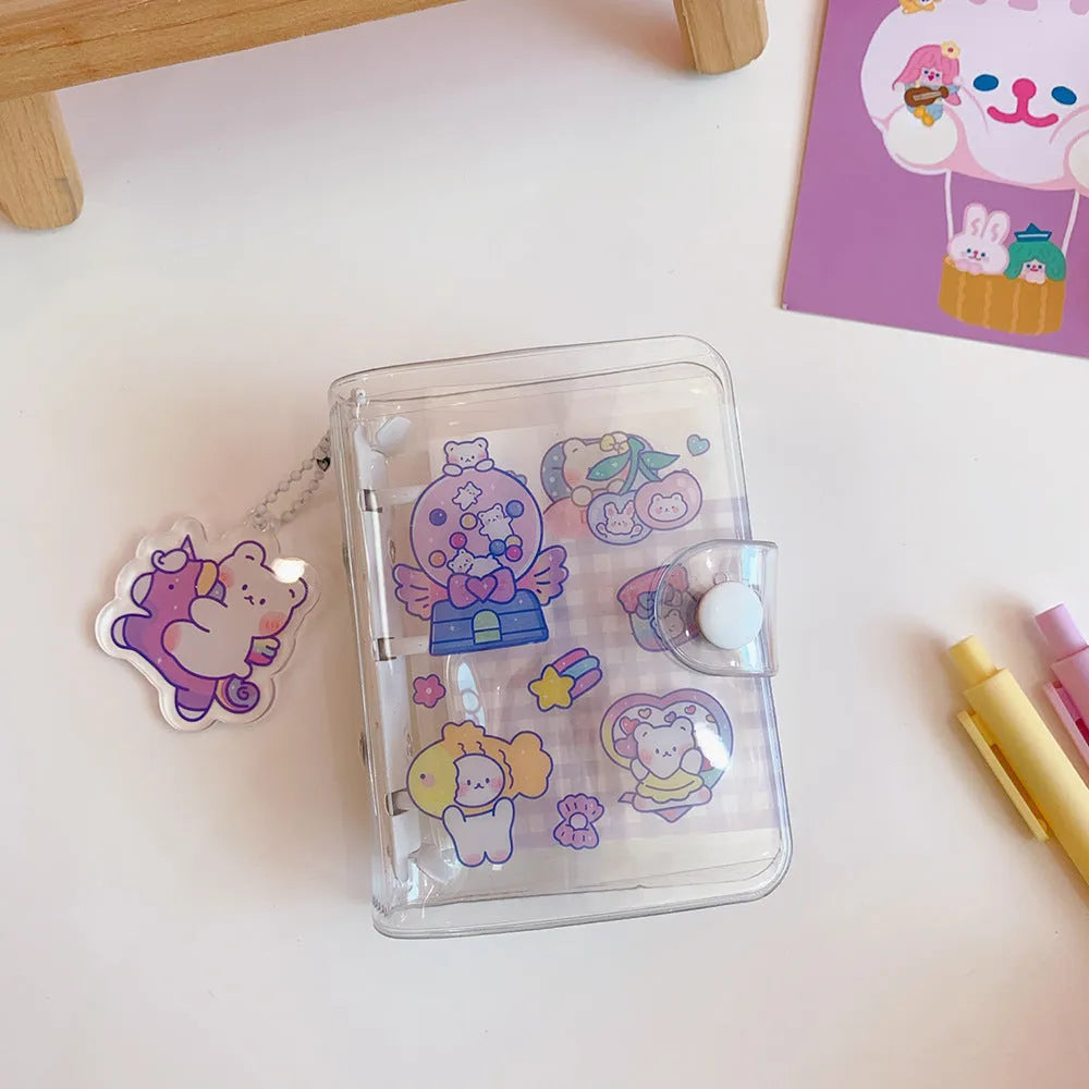 Japanese-style loose leaf refills with heart designs featuring love bear, candy bear, star bunny, and rainbow castle character themes