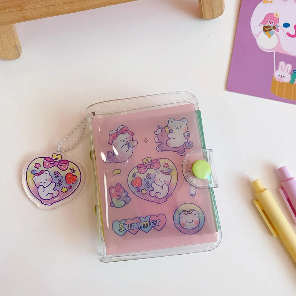 Japanese-style loose leaf refills with heart designs featuring love bear, candy bear, star bunny, and rainbow castle character themes