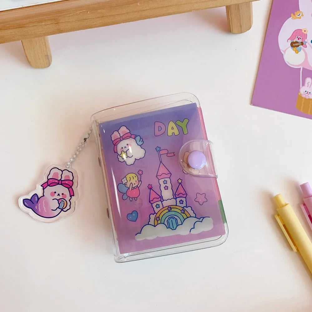 Japanese-style loose leaf refills with heart designs featuring love bear, candy bear, star bunny, and rainbow castle character themes