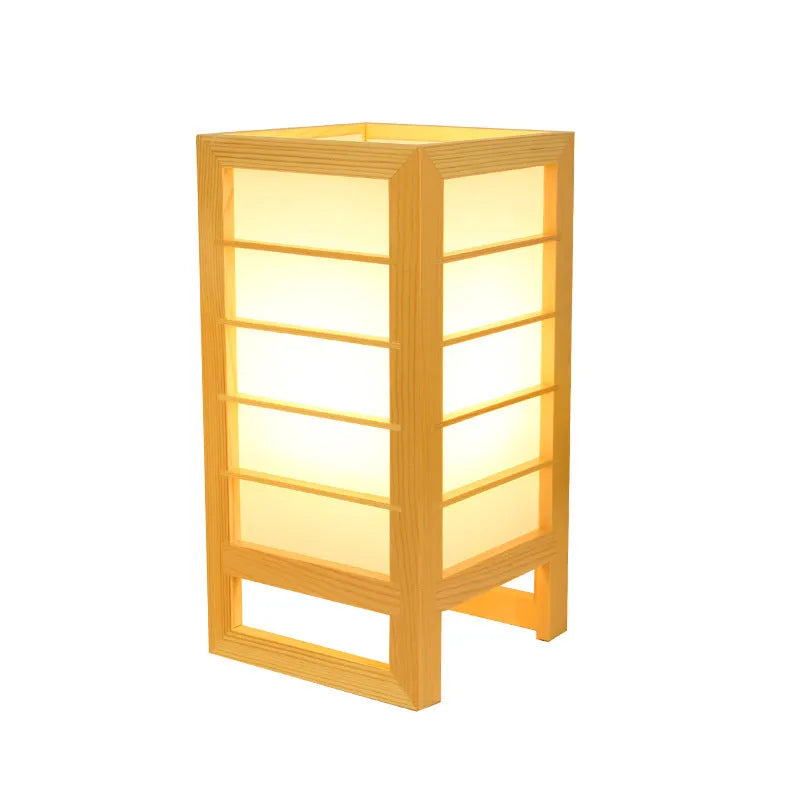 Solid wood Korean style bedside lamp with bamboo wood holder for tatami bedrooms