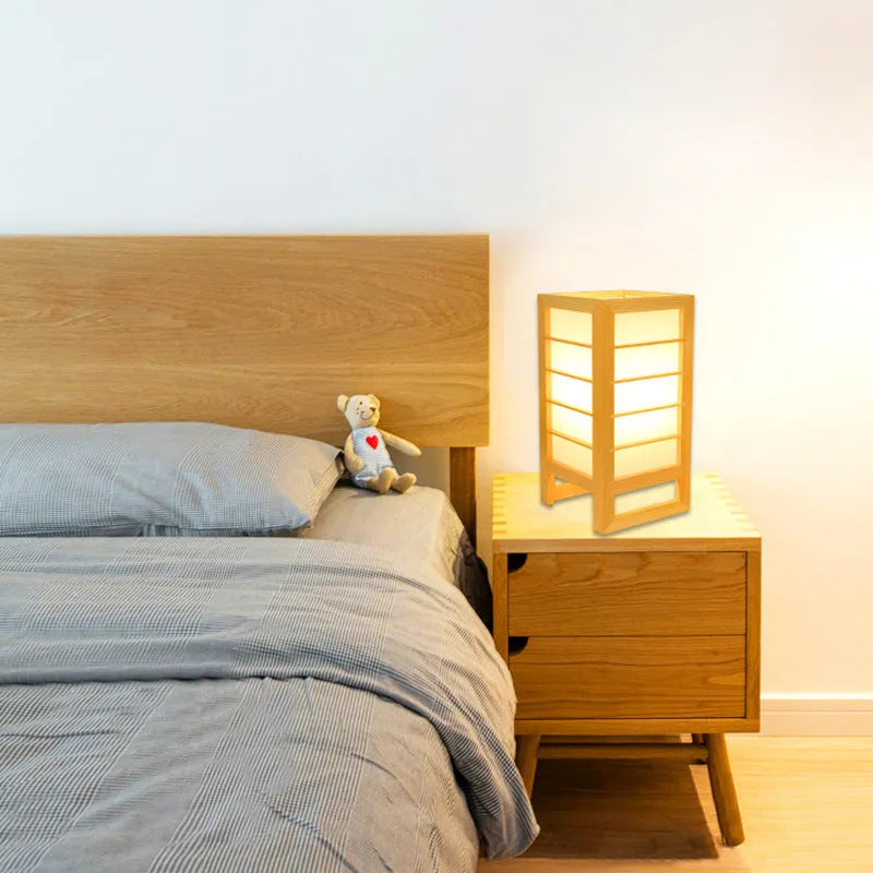 Solid wood Korean style bedside lamp with bamboo wood holder for tatami bedrooms
