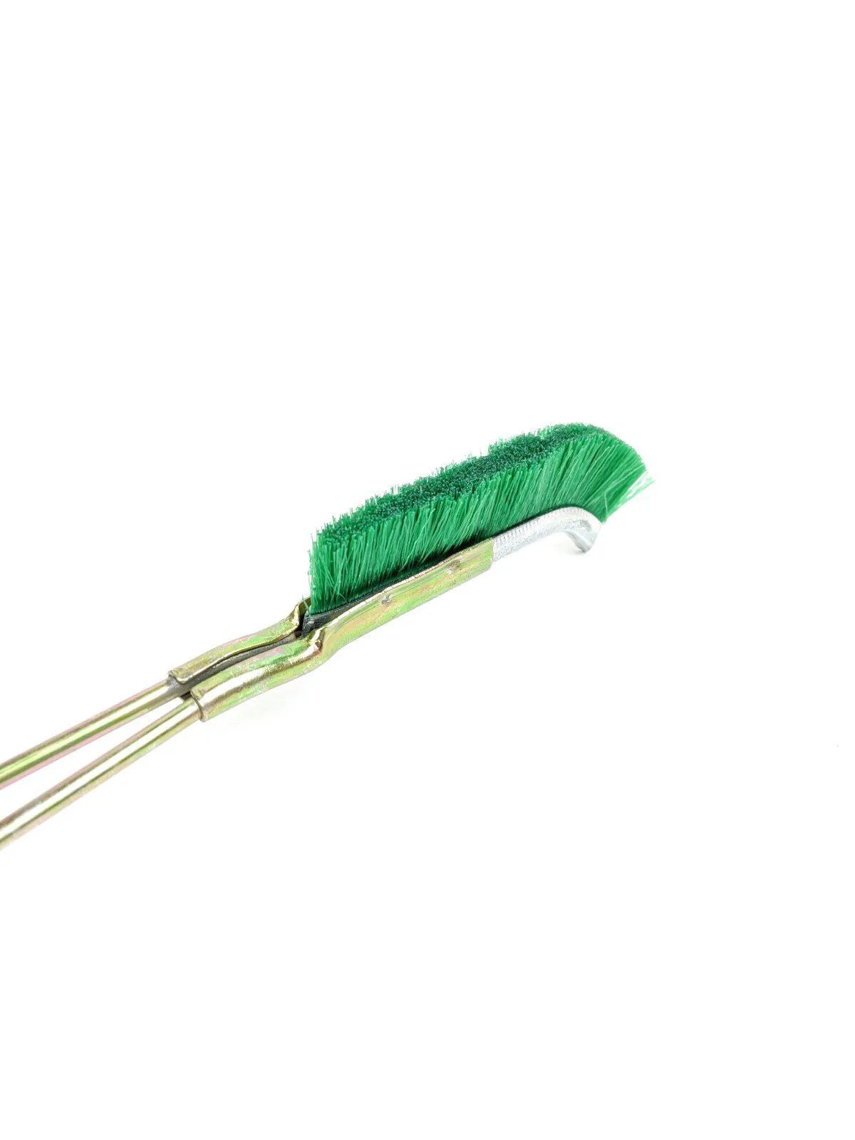 Green elbow nylon wire brush with metal handle for rust removal on range hoods
