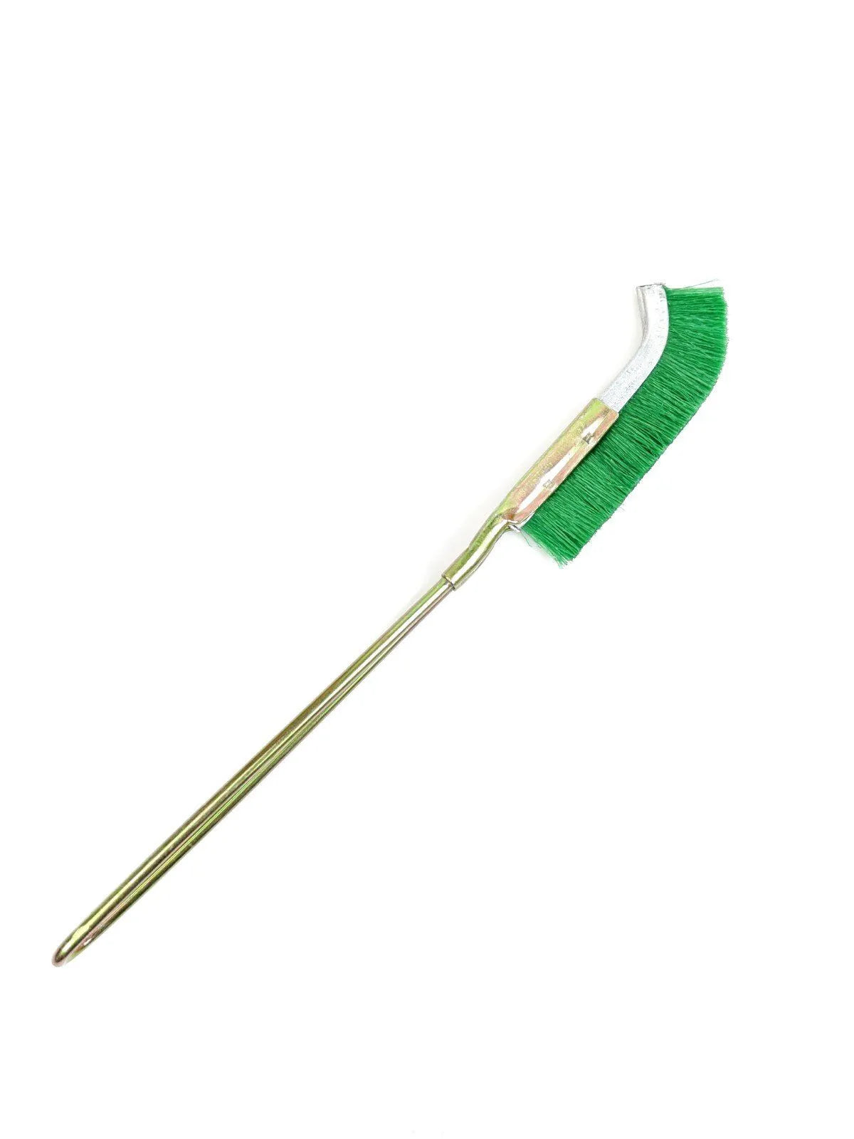 Green elbow nylon wire brush with metal handle for rust removal on range hoods
