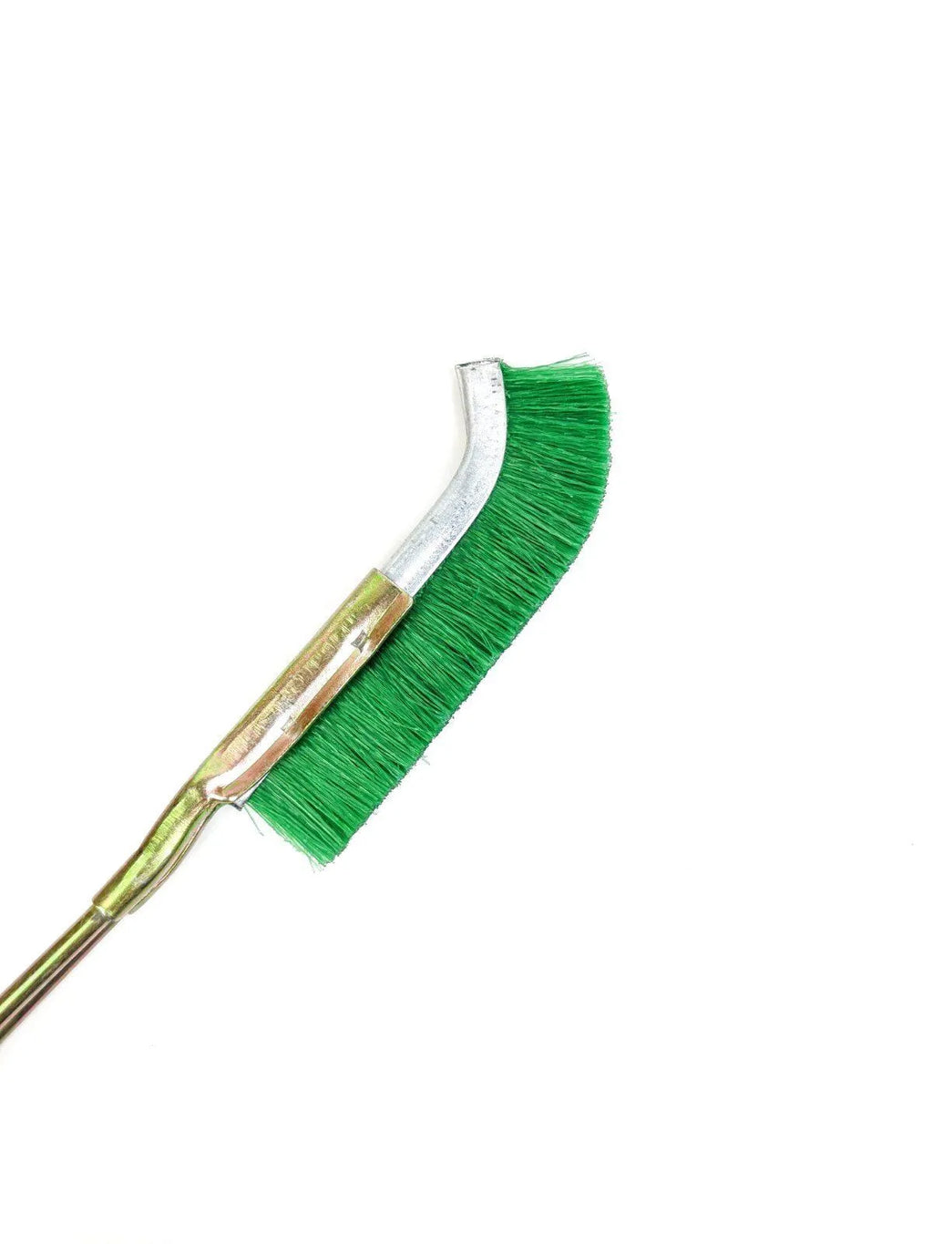 Green elbow nylon wire brush with metal handle for rust removal on range hoods