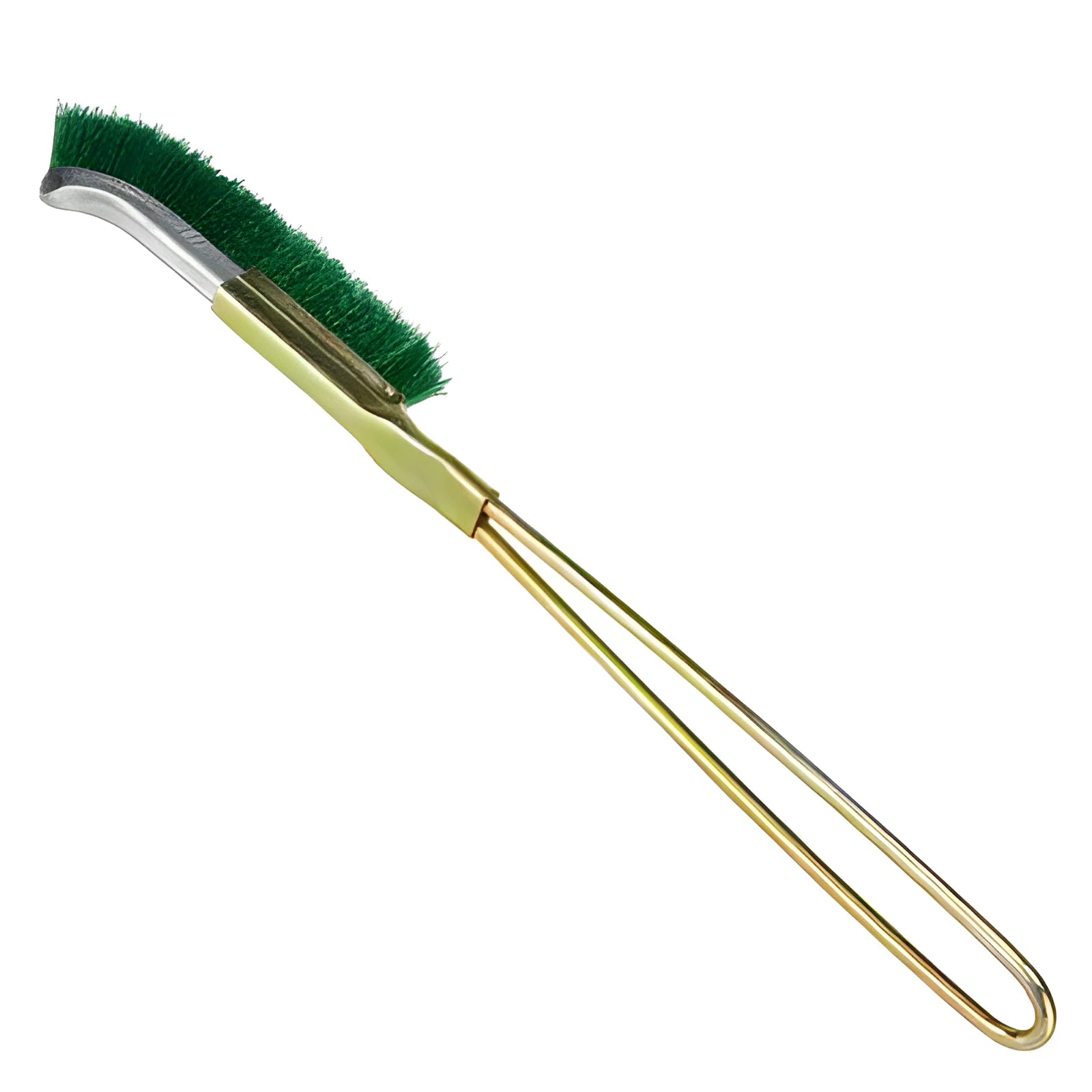 Green elbow nylon wire brush with metal handle for rust removal on range hoods