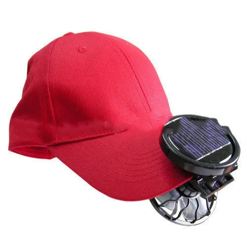 Black portable solar fan with clip-on panel for outdoor cooling during camping and fishing