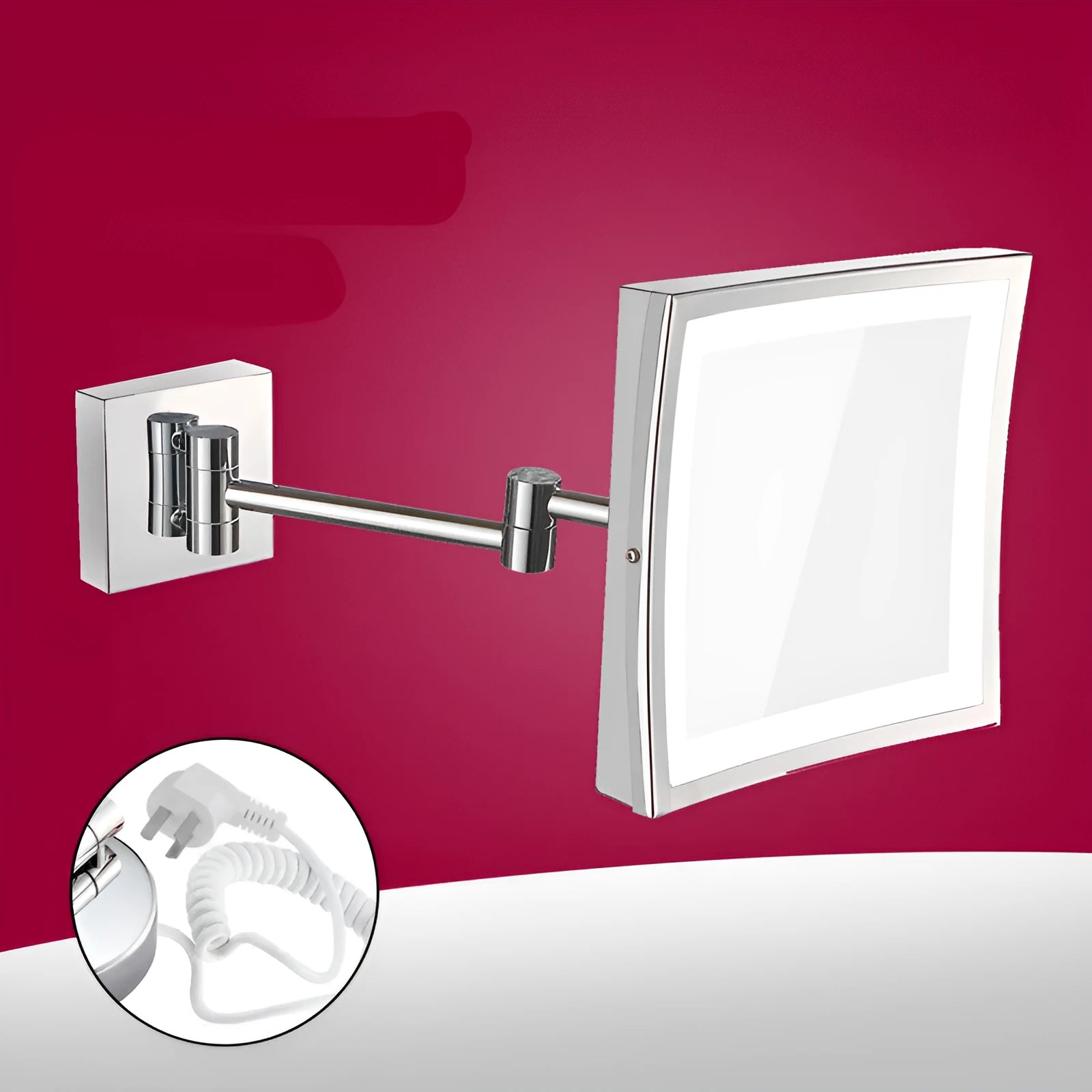 8.5 inch stainless steel folding makeup mirror with light in choice of colours