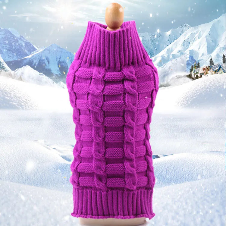 Cashmere twisted rope dog sweater in various colours and sizes on a mannequin