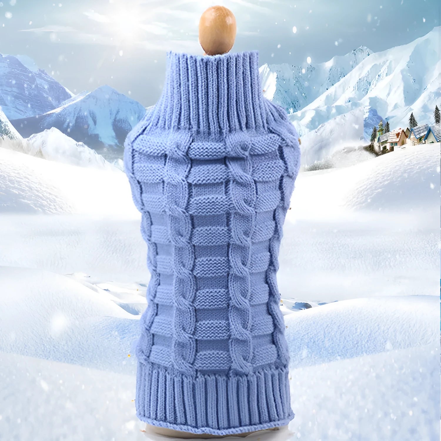 Cashmere twisted rope dog sweater in various colours and sizes on a mannequin
