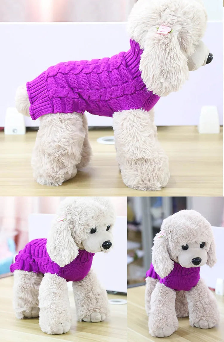 Cashmere twisted rope dog sweater in various colours and sizes on a mannequin