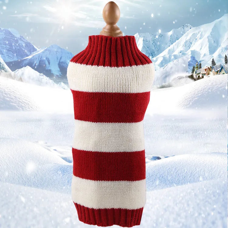 Cashmere twisted rope dog sweater in various colours and sizes on a mannequin