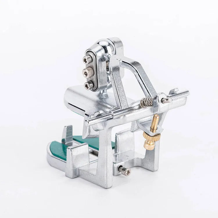 Korean metal dental articulator with adjustable joints for jaw simulation.