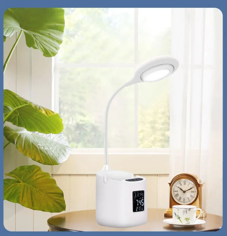 White USB desk lamp with touch control for studying and dormitory use