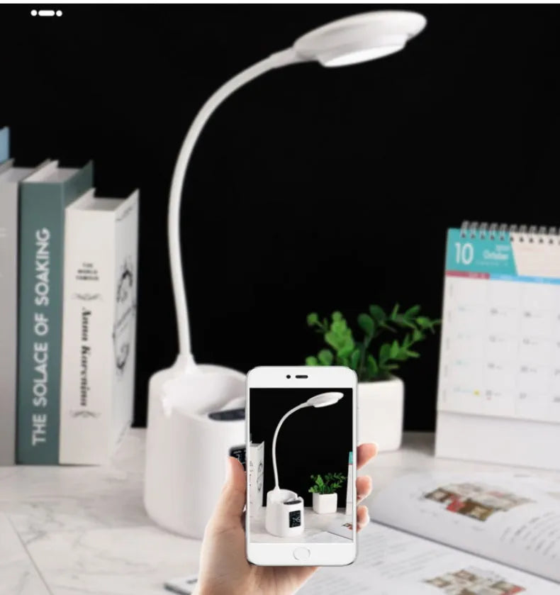 White USB desk lamp with touch control for studying and dormitory use