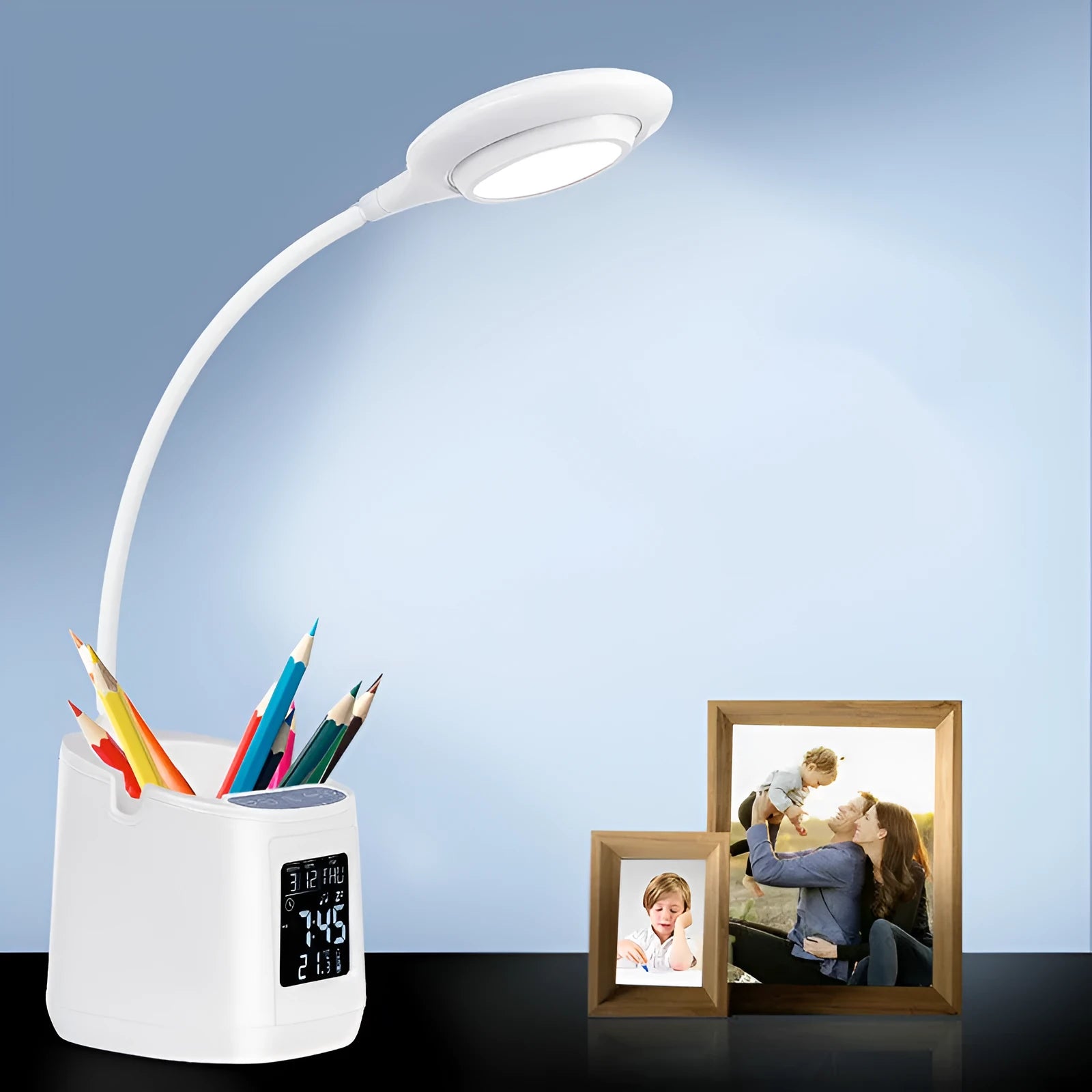 White USB desk lamp with touch control for studying and dormitory use