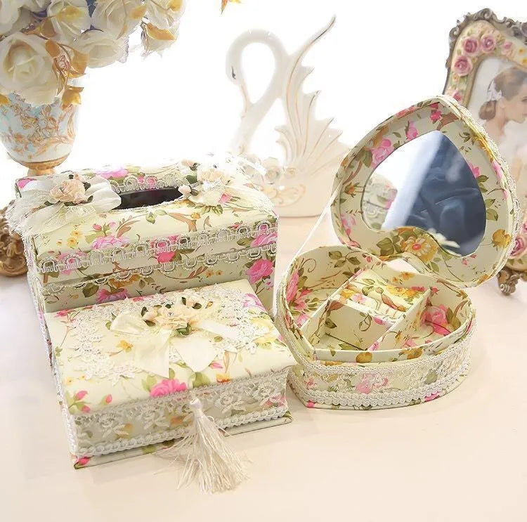 Ceramic tissue box with jewellery storage in bright green, pink or apricot colours
