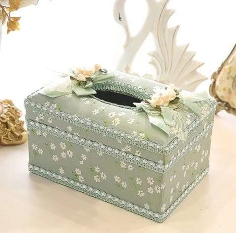 Ceramic tissue box with jewellery storage in bright green, pink or apricot colours