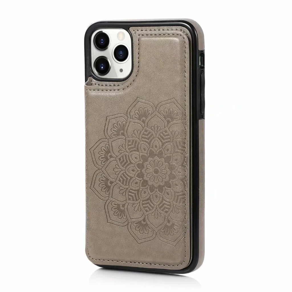 Purple imitation leather mobile phone case coin purse with flip card holder for iPhone