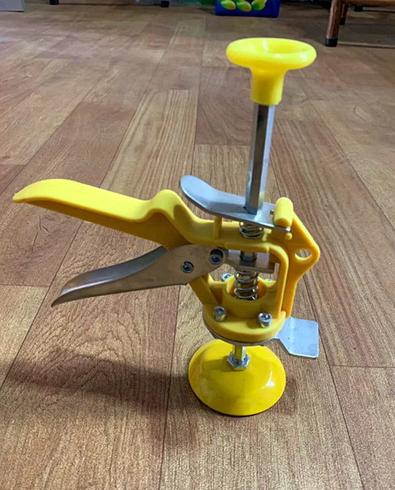Metal alloy adjustable tile levelling spacer on a tiled surface, showing its 23.5 cm length.