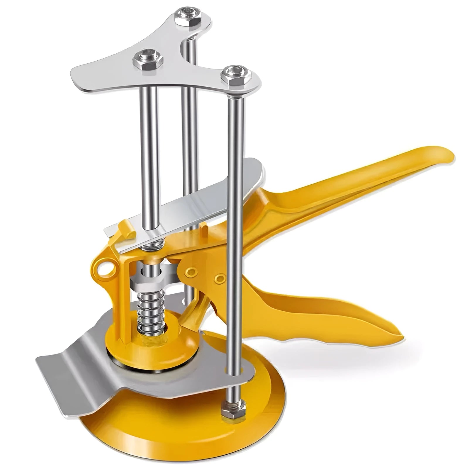 Metal alloy adjustable tile levelling spacer on a tiled surface, showing its 23.5 cm length.