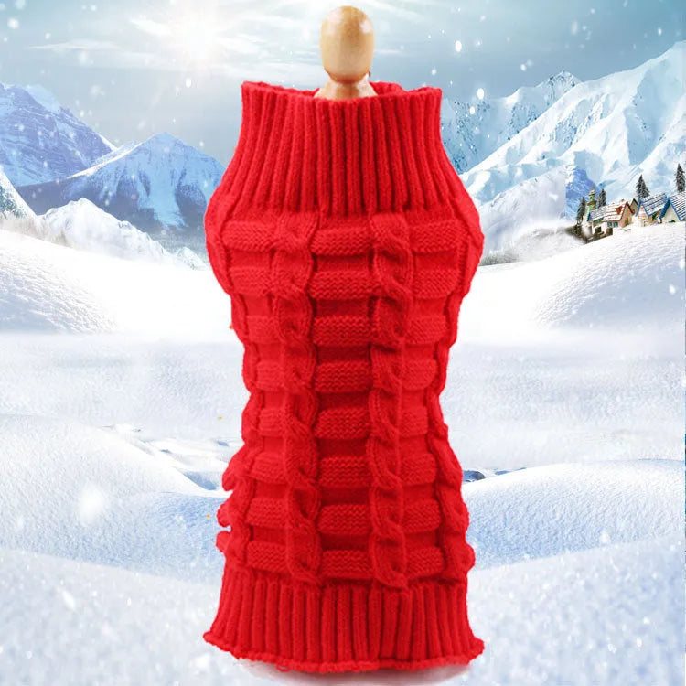 Cashmere twisted rope dog sweater in various colours and sizes on a mannequin