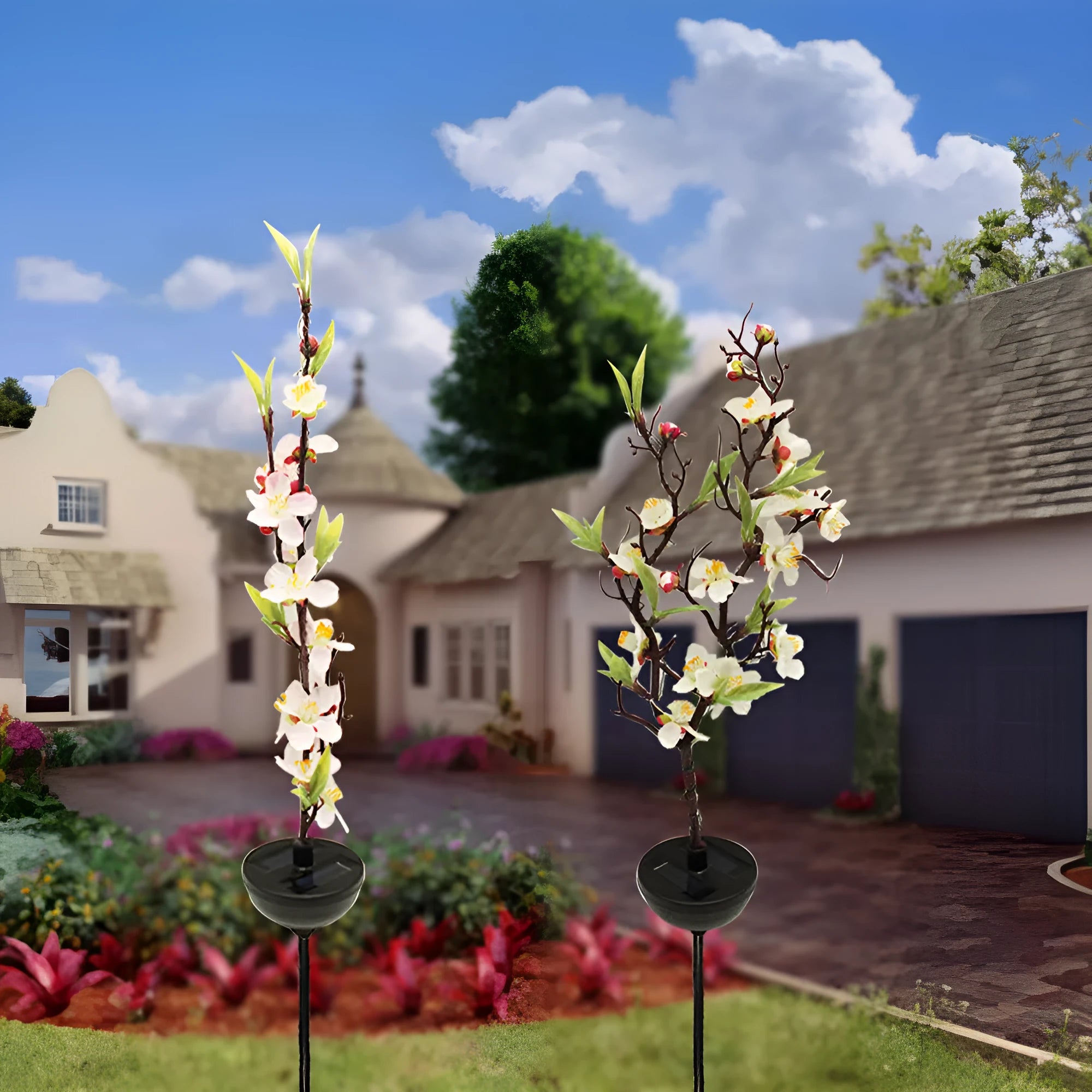Solar cherry tree garden lights with ground insertion posts for lawn decoration