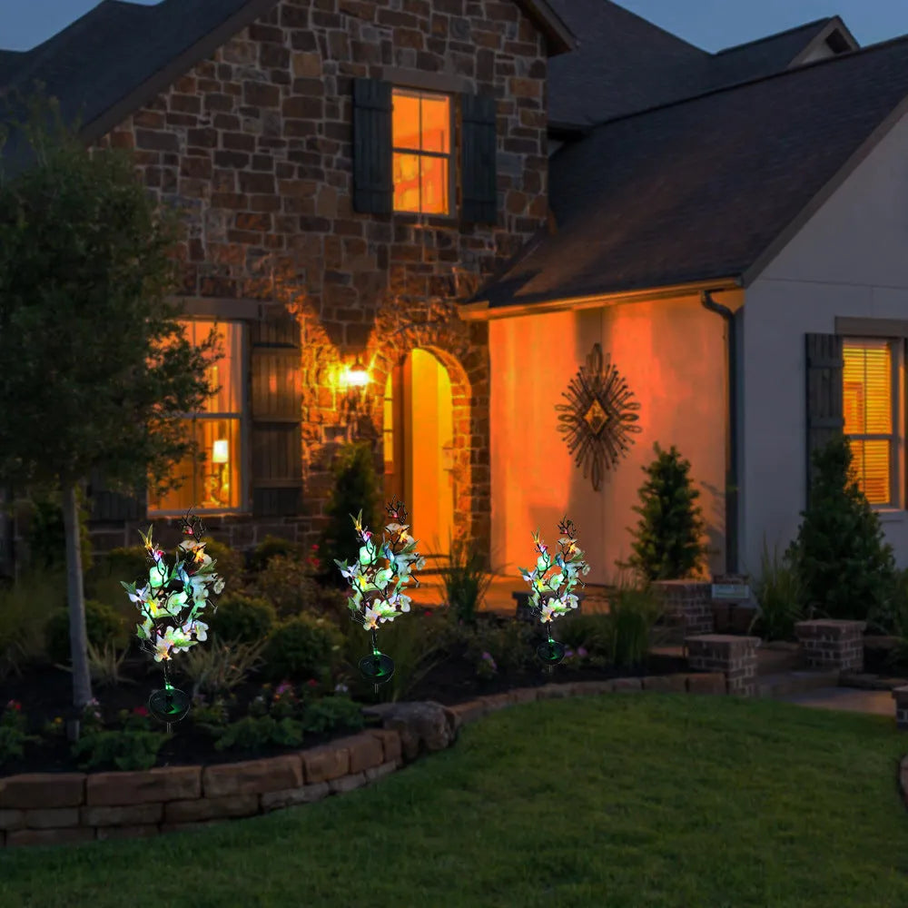 Solar cherry tree garden lights with ground insertion posts for lawn decoration