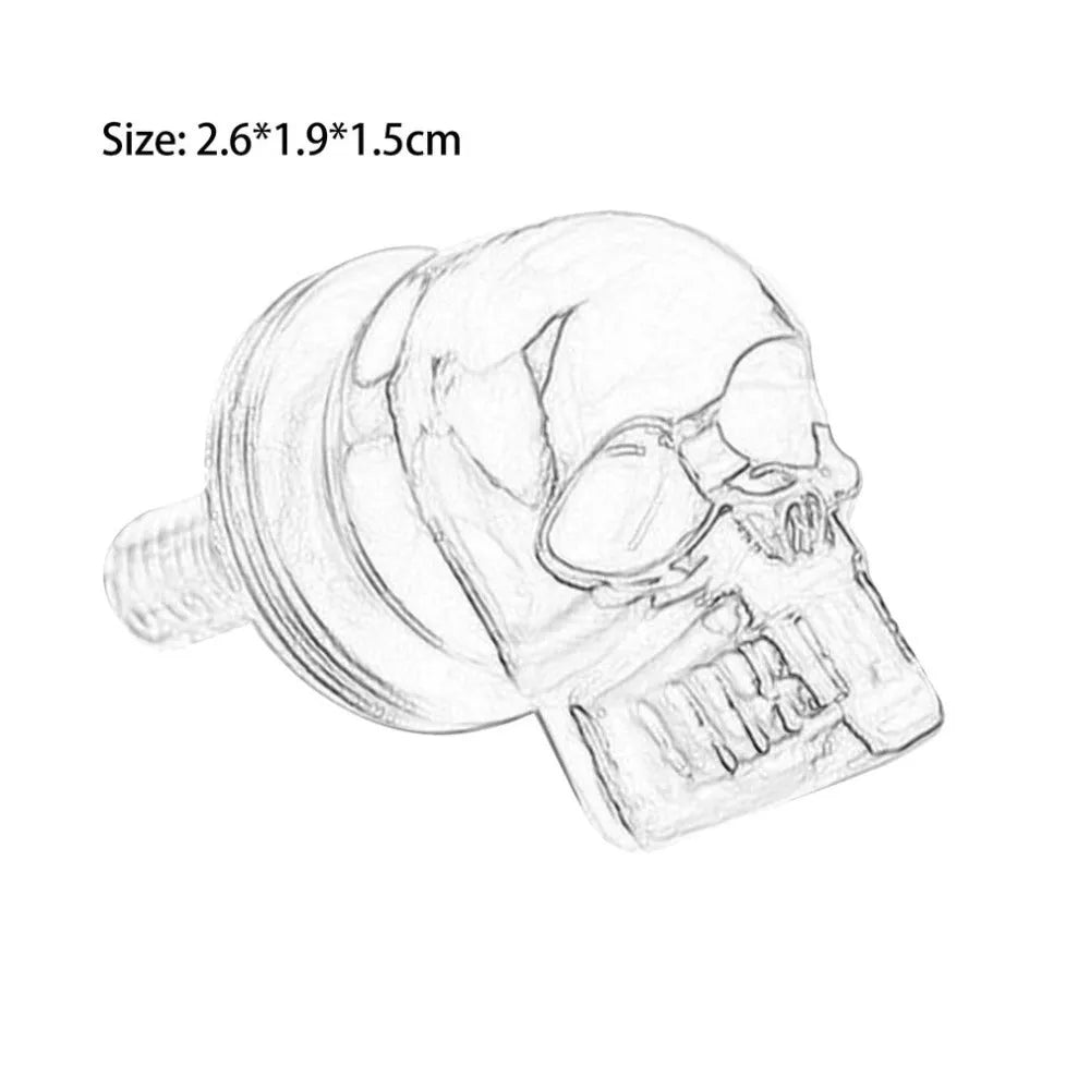 Pair of silver metal skull bolts for motorcycle fairings, 2.6 cm x 1.9 cm x 1.5 cm