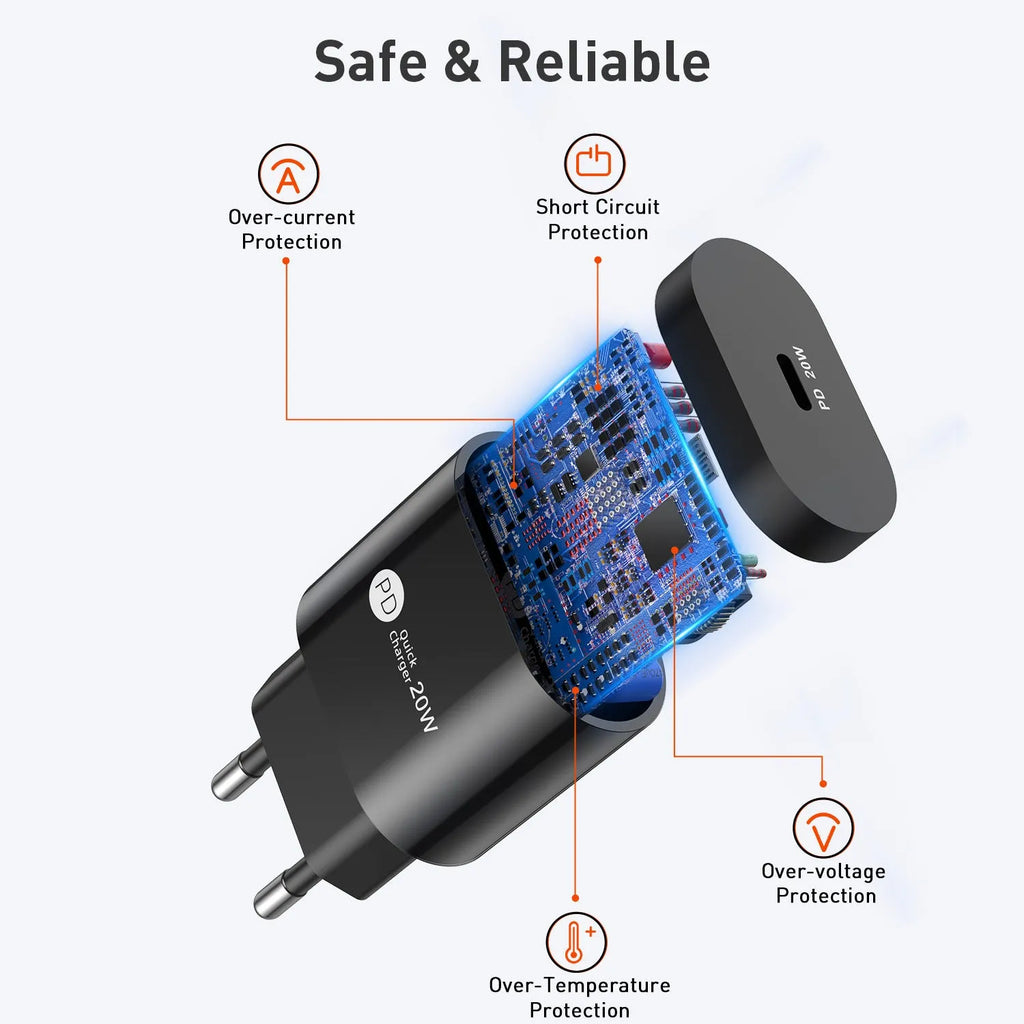 PD20W 20W fast charging head Type-C interface white colour with European Standard plug